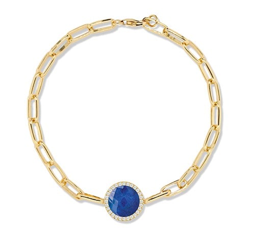 Yellow Gold Lapis Lazuli Chain Bracelet