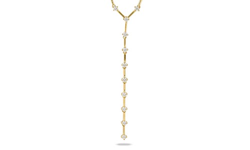 Gold and diamond lariat necklace by Doves by Doron Paloma