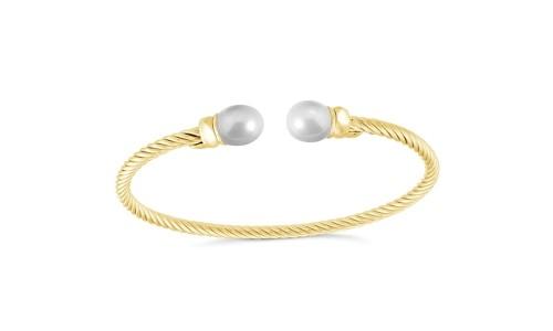 Gold cuff bracelet with pearls and textured metalwork by Miss Mimi