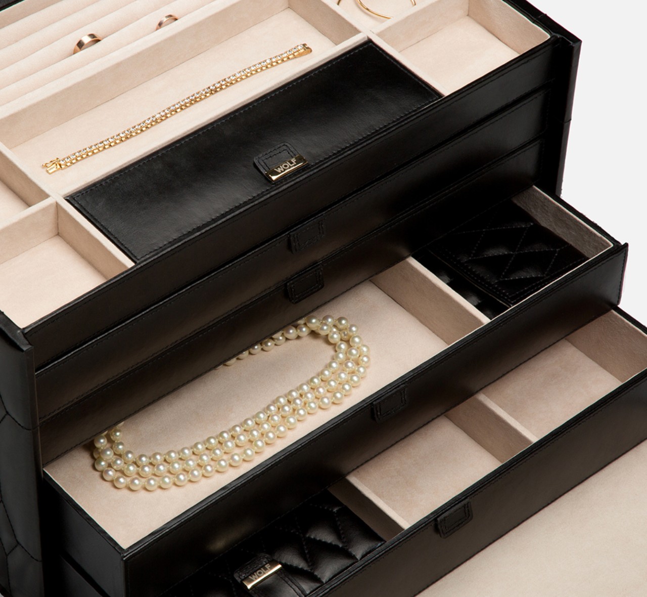 A Multi-layered WOLF jewellery box 