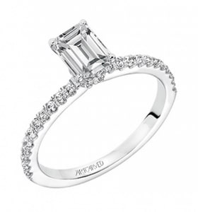 A side stone emerald cut engagement ring from ArtCarved