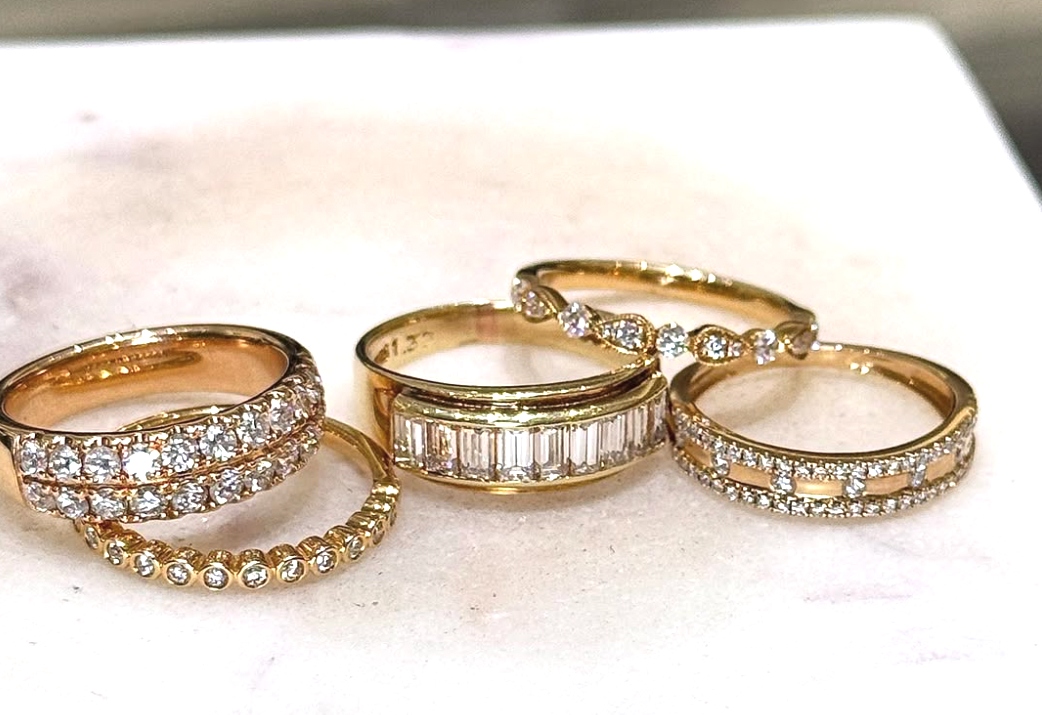 yellow gold and diamond bands